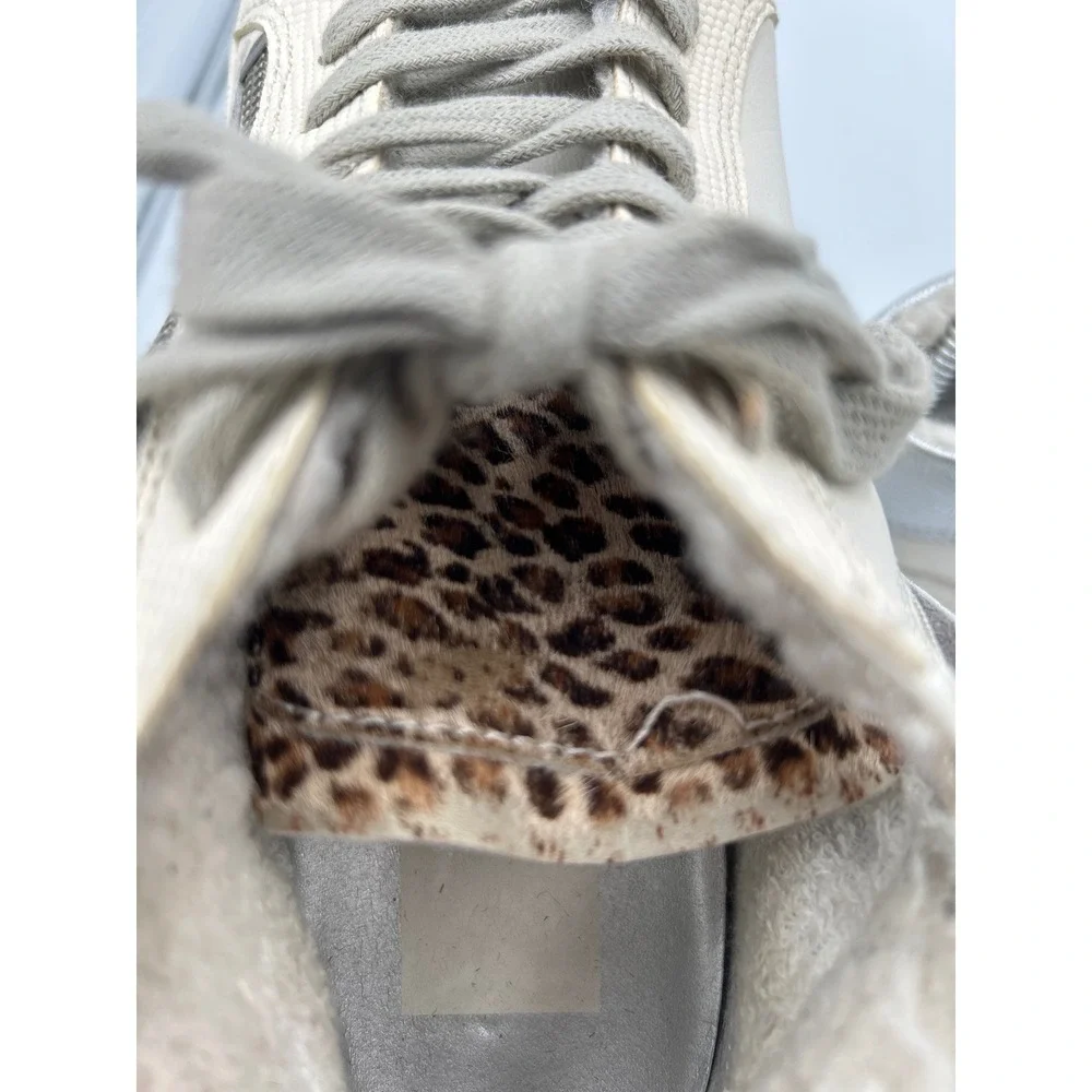 Dolce Vita Zina High Top Sneakers Ivory Leather Leopard Metallic‎ Womens 10